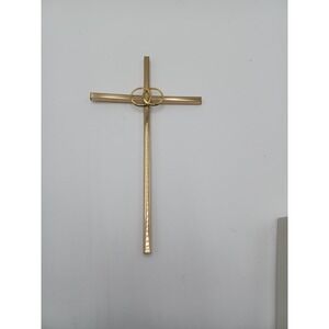Gold Tone Metal Wedding Ring Wall Cross Religious Marriage Anniversary Decor‎